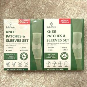 Brand New Set of 2 Warming Herbal Knee Patches Compression Sleeves Natural